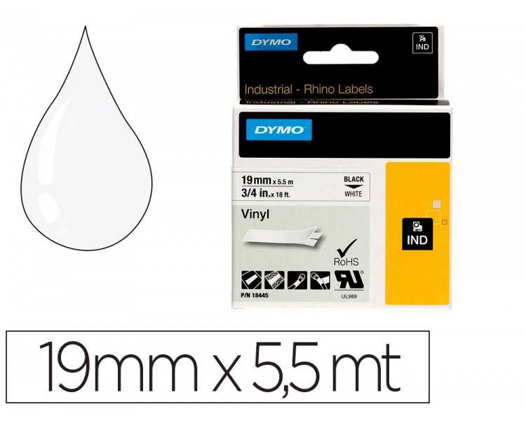 Cinta dymo vinilo blanco 19mm x 5,5mt para etiquetadora rhino
