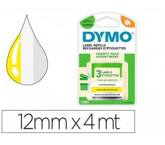 Cinta dymo metalizada letratag 12mm x 4mt papel blanco / plastico amarillo / metalica plata pack de 3