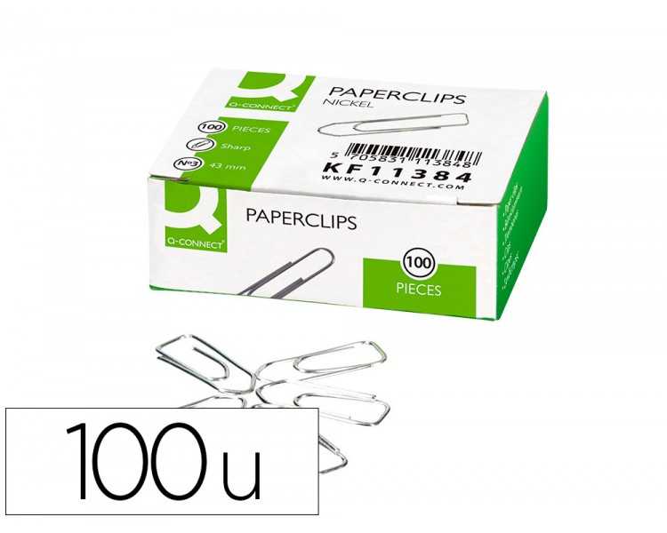 Clips niquelados q-connect n 3 picos 43 mm punta caja de 100 unidades