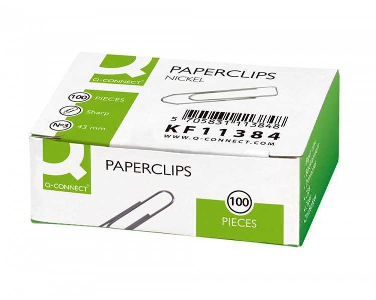 Clips niquelados q-connect n 3 picos 43 mm punta caja de 100 unidades
