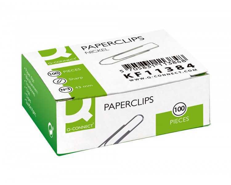 Clips niquelados q-connect n 3 picos 43 mm punta caja de 100 unidades