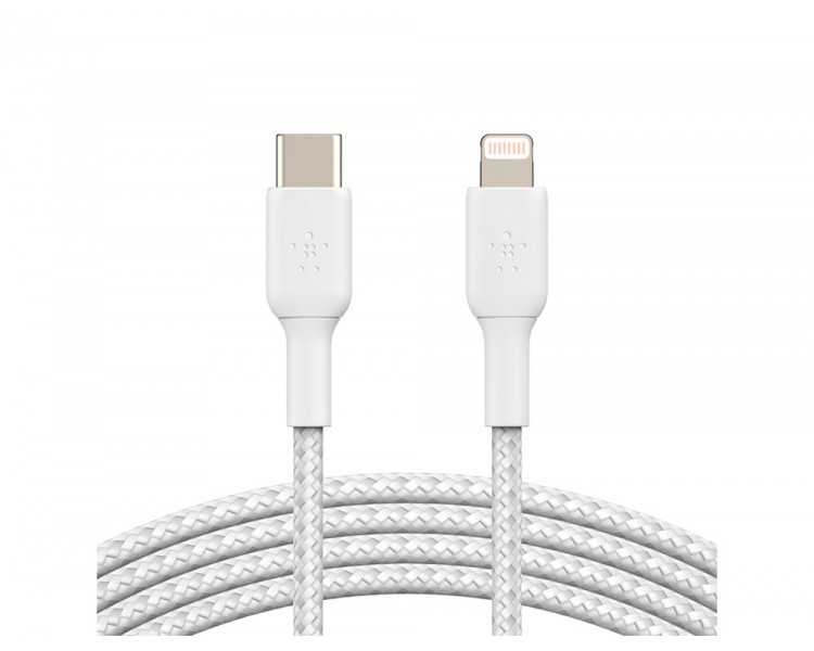 Cable trenzado belkin caa004bt1mwh usb-c a lightning boost charge largo 1 m color blanco
