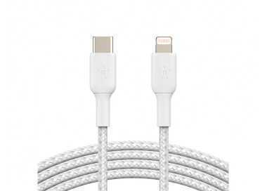 Cable trenzado belkin caa004bt1mwh usb-c a lightning boost charge largo 1 m color blanco