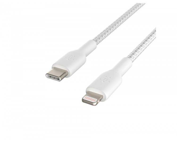 Cable trenzado belkin caa004bt1mwh usb-c a lightning boost charge largo 1 m color blanco