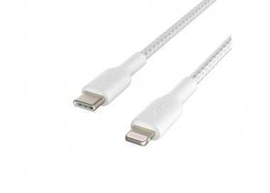 Cable trenzado belkin caa004bt1mwh usb-c a lightning boost charge largo 1 m color blanco