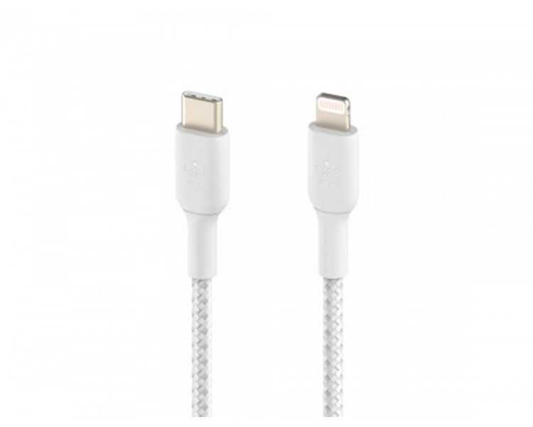 Cable trenzado belkin caa004bt1mwh usb-c a lightning boost charge largo 1 m color blanco