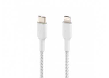 Cable trenzado belkin caa004bt1mwh usb-c a lightning boost charge largo 1 m color blanco