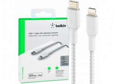 Cable trenzado belkin caa004bt1mwh usb-c a lightning boost charge largo 1 m color blanco