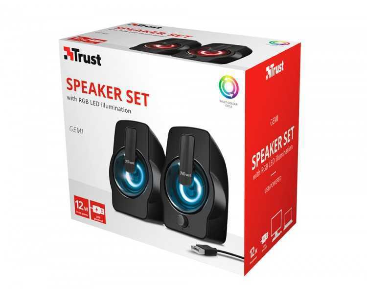 Altavoces trust gemi 2.0 potencia maxima 12w iluminacion led control de volumen y conexion