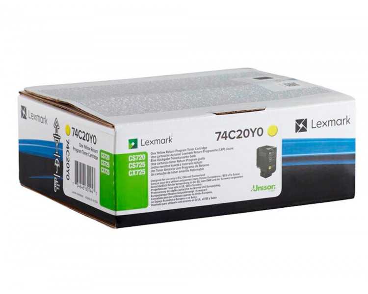 Toner lexmark laser 74c20y0 cx725de / cs720de / cs725de amarillo 3000 paginas
