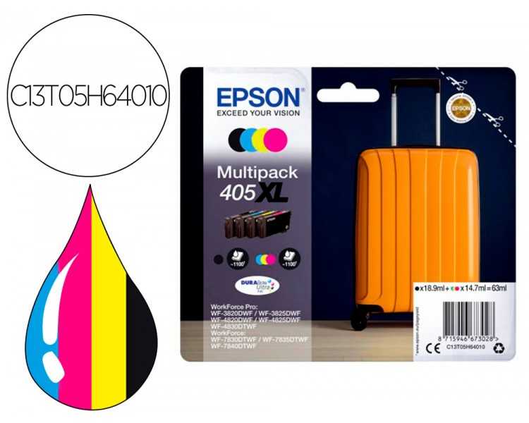 Ink-jet epson 405 xl wf-3820dwf / wf-4820dwf / wf-7830dtwf / wf-7840dtwf alta capacidad pack de 4