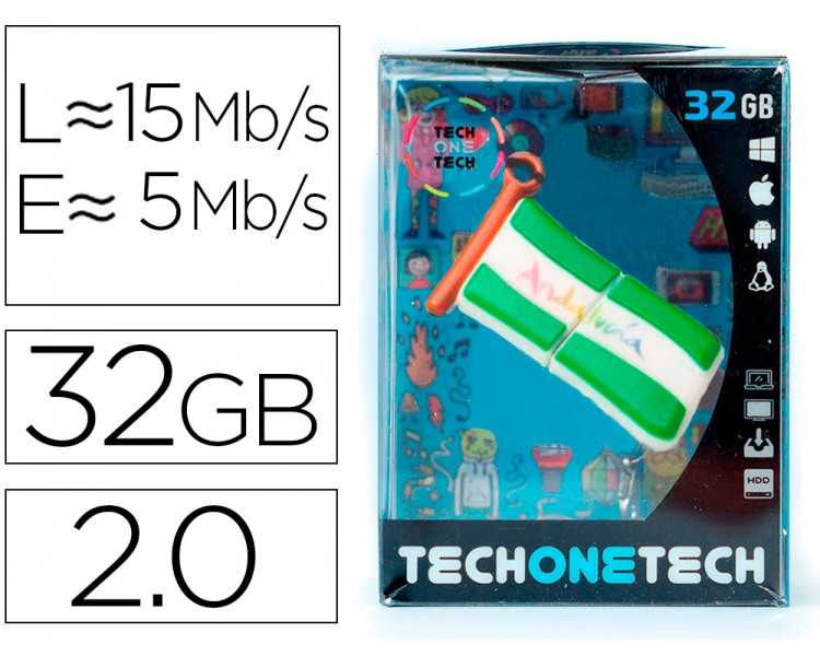 Memoria usb tech on tech bandera andalucia 32 gb