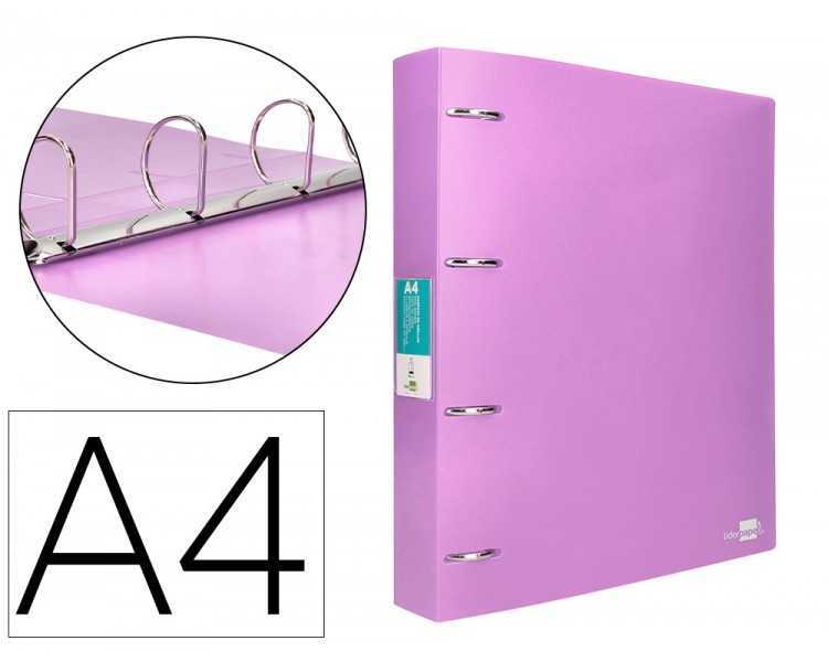 Carpeta liderpapel 4 anillas mixtas 40 mm polipropileno din a4 lavanda opaco