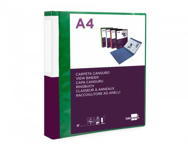 Carpeta liderpapel canguro 2 anillas 25 mm mixtas polipropileno din a4 verde translucido