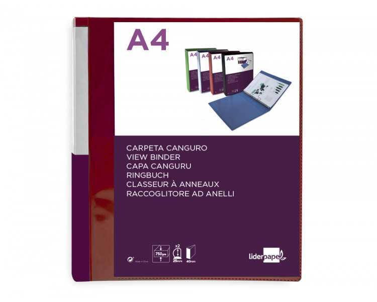 Carpeta liderpapel canguro 2 anillas 25 mm mixtas polipropileno din a4 rojo translucido