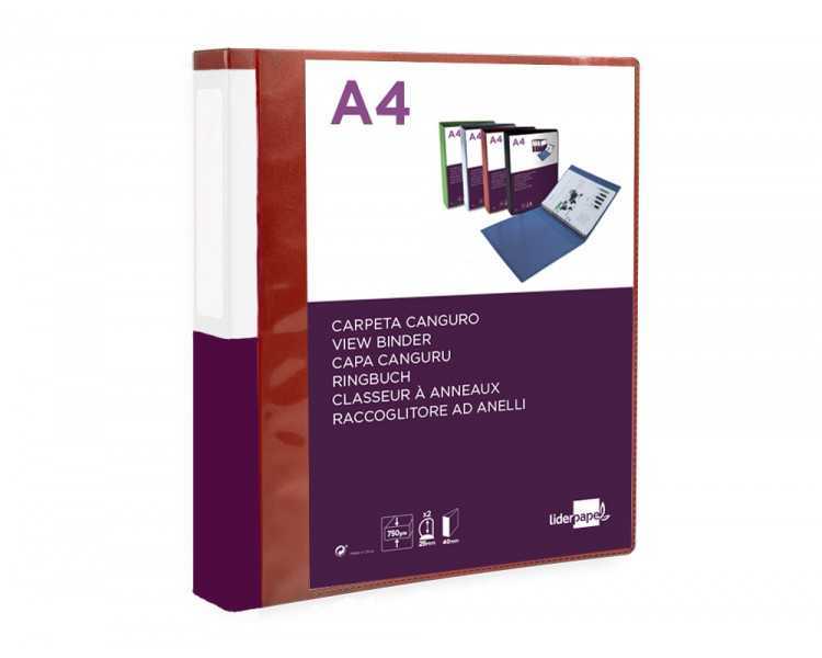 Carpeta liderpapel canguro 2 anillas 25 mm mixtas polipropileno din a4 rojo translucido