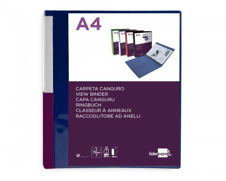Carpeta liderpapel canguro 2 anillas 25 mm mixtas polipropileno din a4 azul translucido