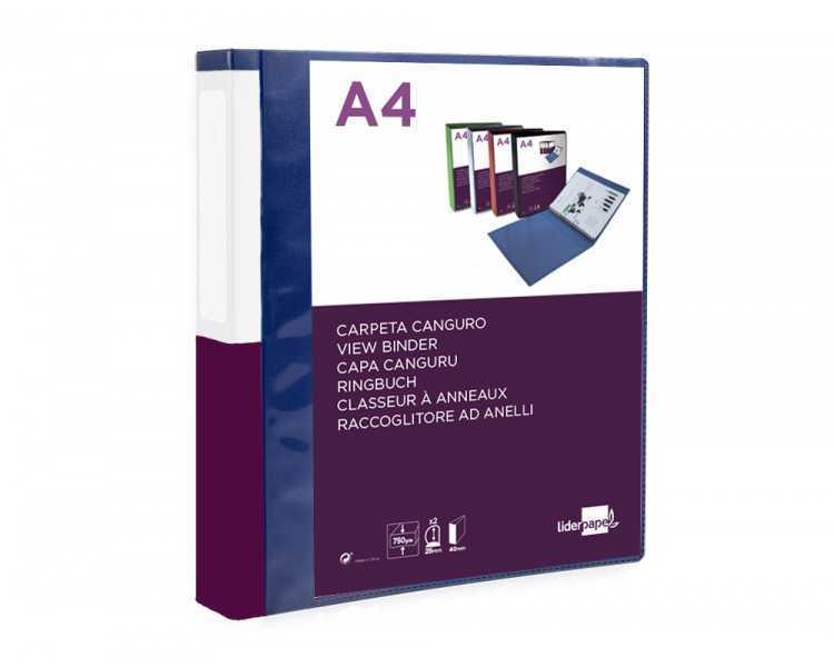 Carpeta liderpapel canguro 2 anillas 25 mm mixtas polipropileno din a4 azul translucido
