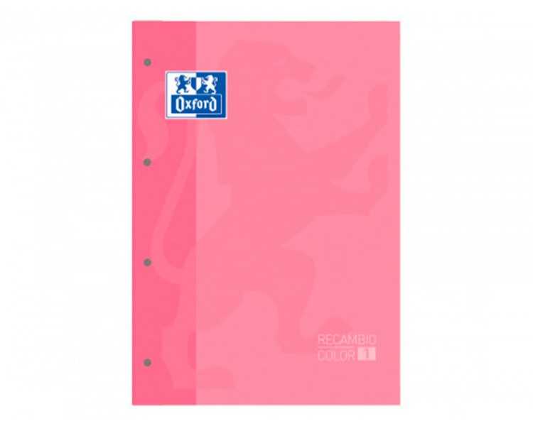 Recambio color 1 oxford din a4+ 80 hojas 90 gr cuadro 5 mm 4 taladros color rosa chicle