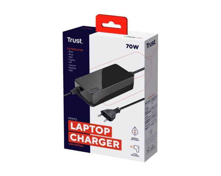 Adaptador de corriente trust primo universal para portatil charger 19v-70w con 6 conectores