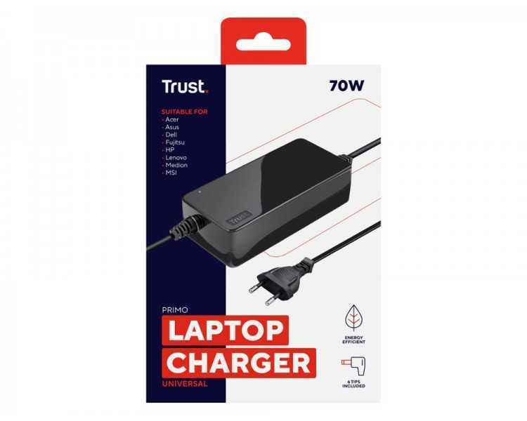 Adaptador de corriente trust primo universal para portatil charger 19v-70w con 6 conectores