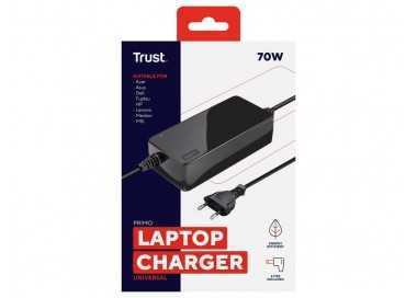 Adaptador de corriente trust primo universal para portatil charger 19v-70w con 6 conectores
