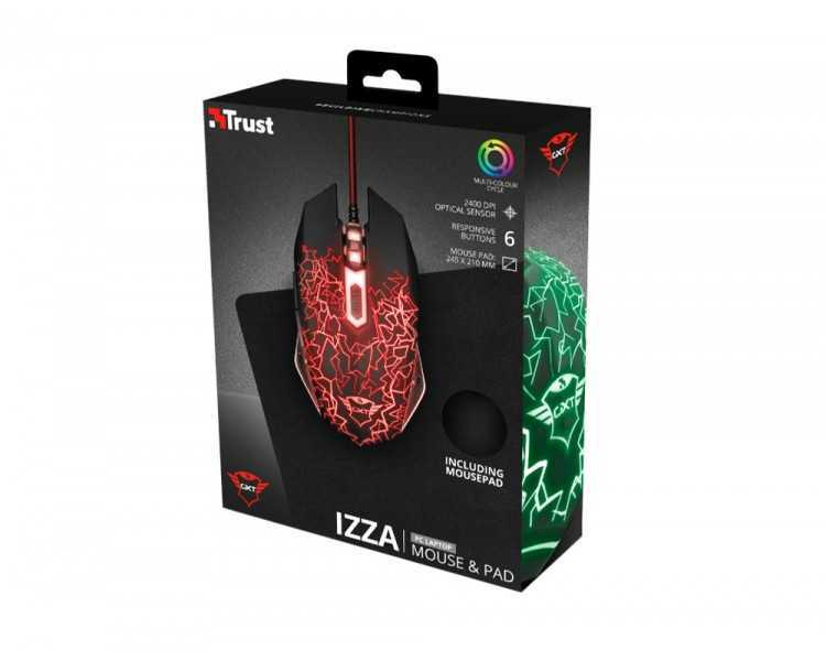 Pack alfombrilla + raton optico trust gaming gxt783 izza mouse & pad 2400 dpi 6 botones