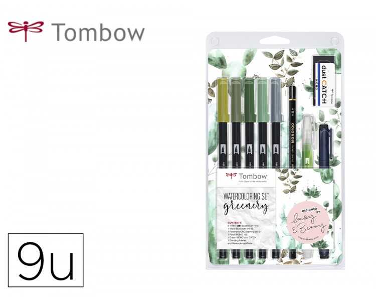 Set watercoloring tombow greenery 9 piezas