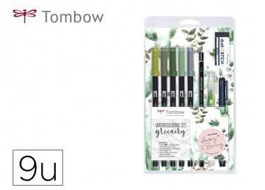Set watercoloring tombow greenery 9 piezas
