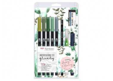 Set watercoloring tombow greenery 9 piezas