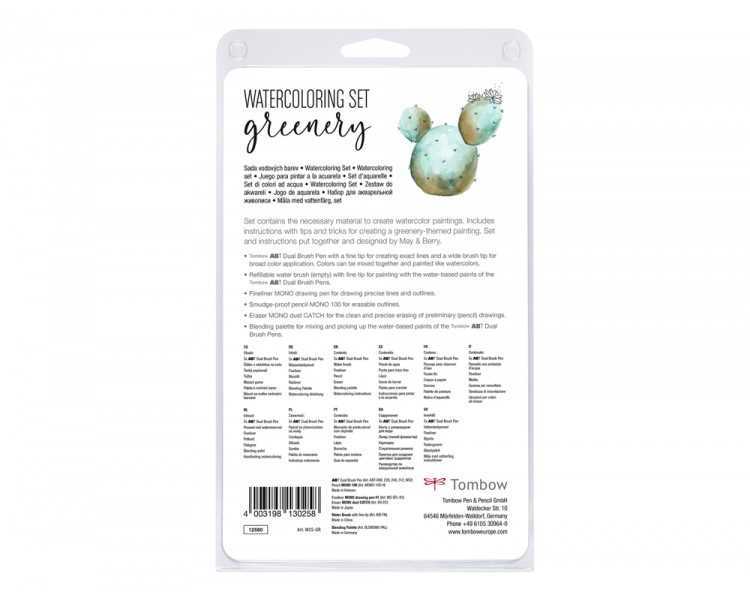 Set watercoloring tombow greenery 9 piezas