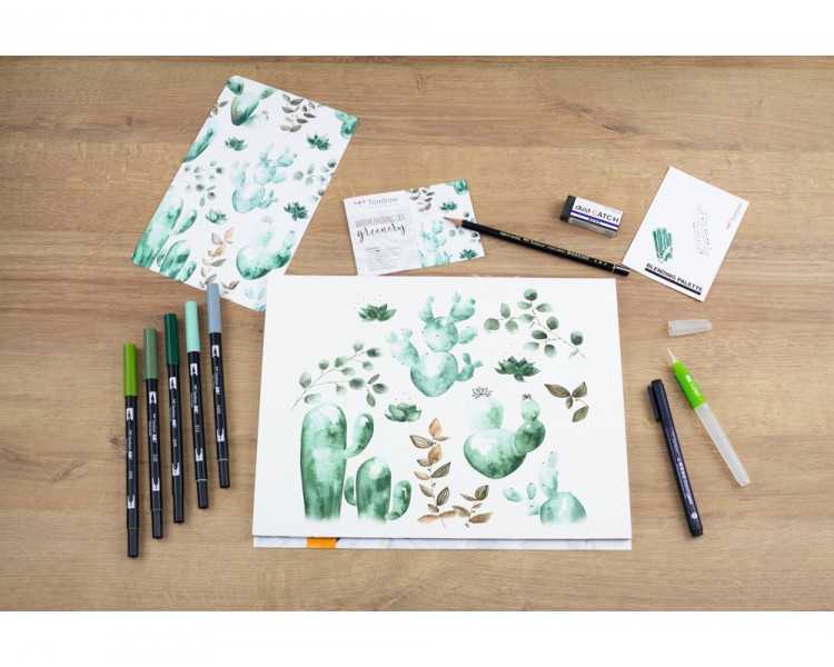 Set watercoloring tombow greenery 9 piezas
