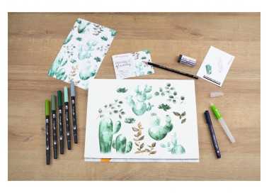Set watercoloring tombow greenery 9 piezas