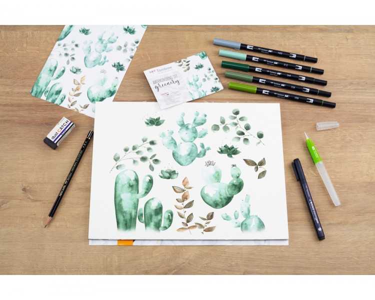 Set watercoloring tombow greenery 9 piezas