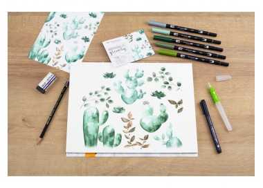 Set watercoloring tombow greenery 9 piezas