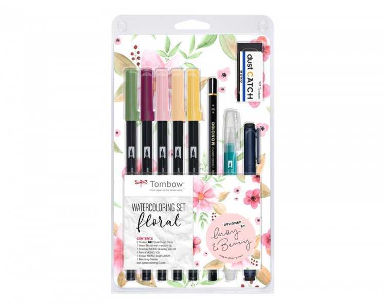 Set watercoloring tombow set floral 9 piezas