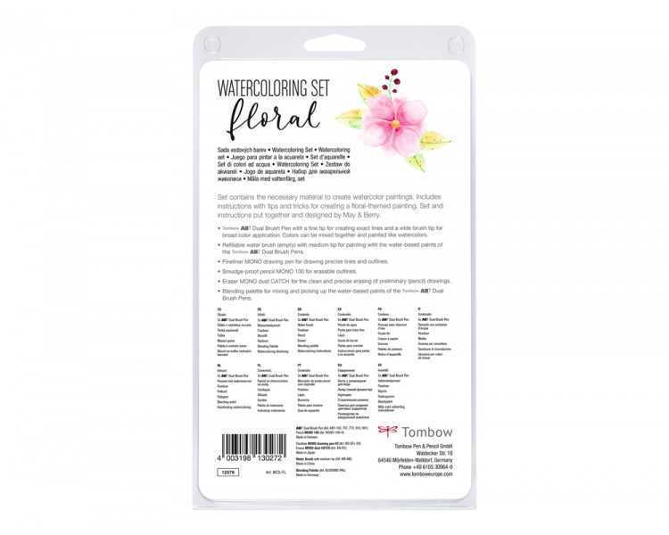Set watercoloring tombow set floral 9 piezas