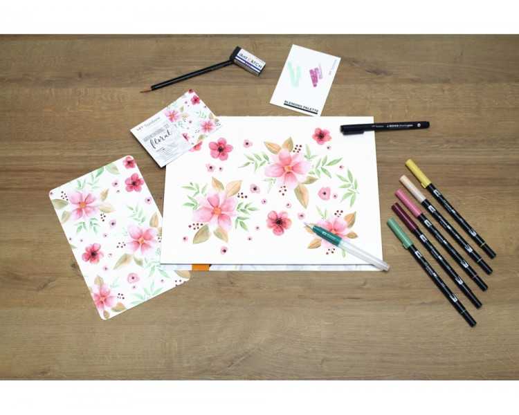 Set watercoloring tombow set floral 9 piezas