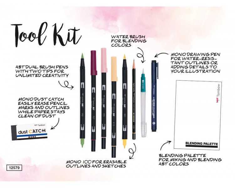 Set watercoloring tombow set floral 9 piezas