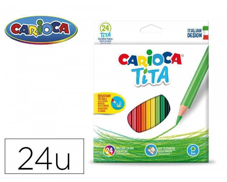 Lapices de colores carioca tita hexagonal caja de 24 unidades colores surtidos
