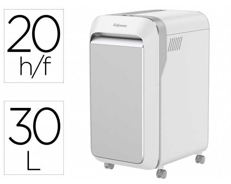 Destructora de documentos fellowes lx221 capacidad de corte 20h seguridad p5 clips grapas y tarjetas 30l blanca