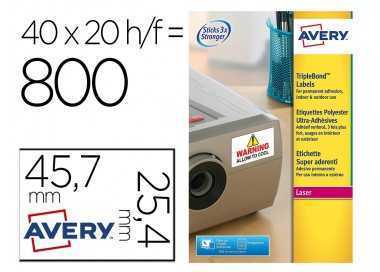 Etiqueta adhesiva avery poliester super adherente blanca 45,7x25,4 mm laser pack de 800 unidades