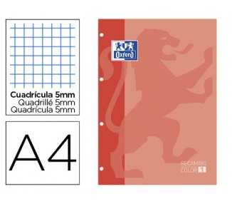 Recambio color oxford din a4 80 hojas cuadro 5 mm 4 taladros melocoton