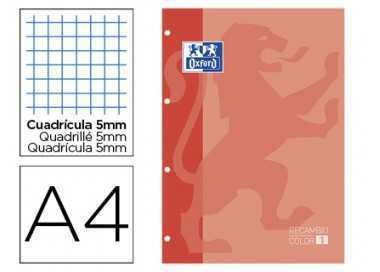 Recambio color oxford din a4 80 hojas cuadro 5 mm 4 taladros melocoton