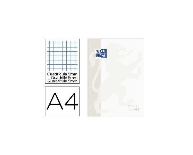 Recambio color oxford din a4 80 hojas cuadro 5 mm 4 taladros blanco