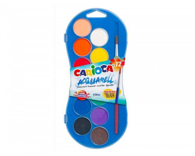 Acuarela carioca 12 colores con pincel estuche de plastico