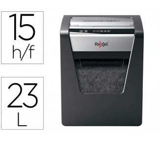 Destructora de documentos rexel momentum x415 capacidad de corte 15 hojas destruye grapas y clips papelera 23 l