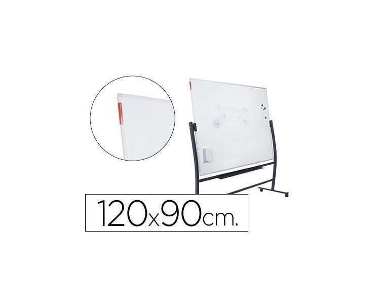 Pizarra blanca rocada vitrificada magnetica con soporte volteable doble cara 90x120 cm