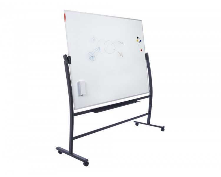 Pizarra blanca rocada vitrificada magnetica con soporte volteable doble cara 90x120 cm
