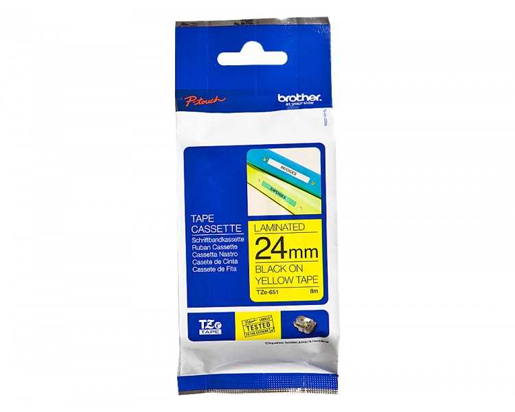 Cinta brother tze651 amarillo/negro 24mm longitud de 8mts